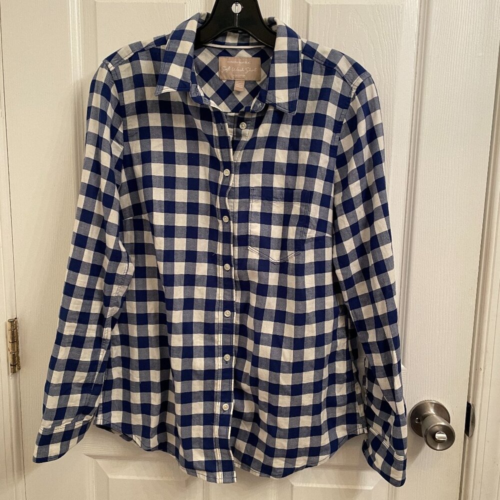 Banana Republic Soft Wash Shirt Button Down Cotton Blue Check Long Sleeve size S